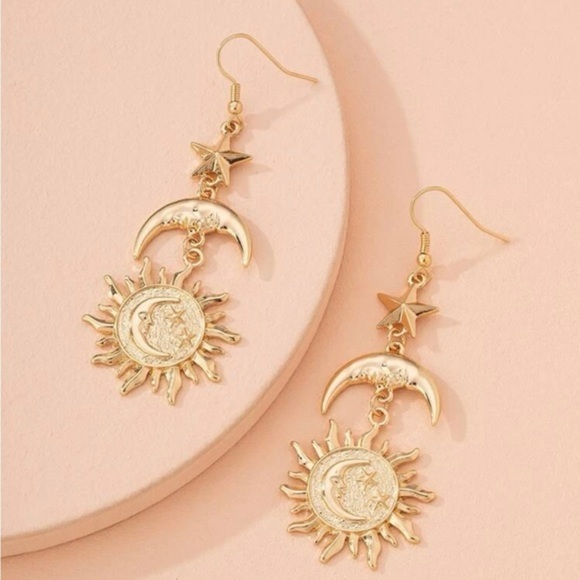Gold Celestial Dangle Earrings - Picture 1 of 11